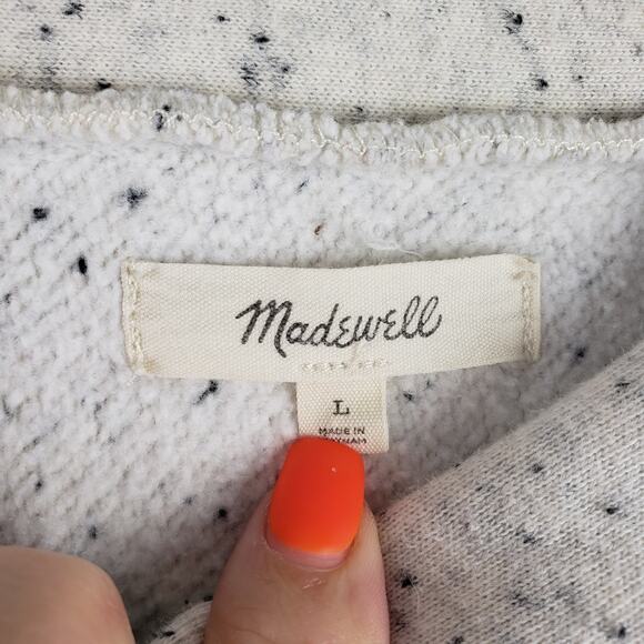 Madewell Womens L Donegal Mockneck Side Button Sweatshirt Pullover Cream Speckle - Picture 3 of 8